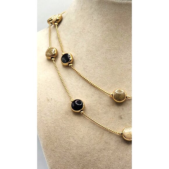 Gold Tone Change With Floating Beads, Gold, Black, Tan - Picture 5 of 5